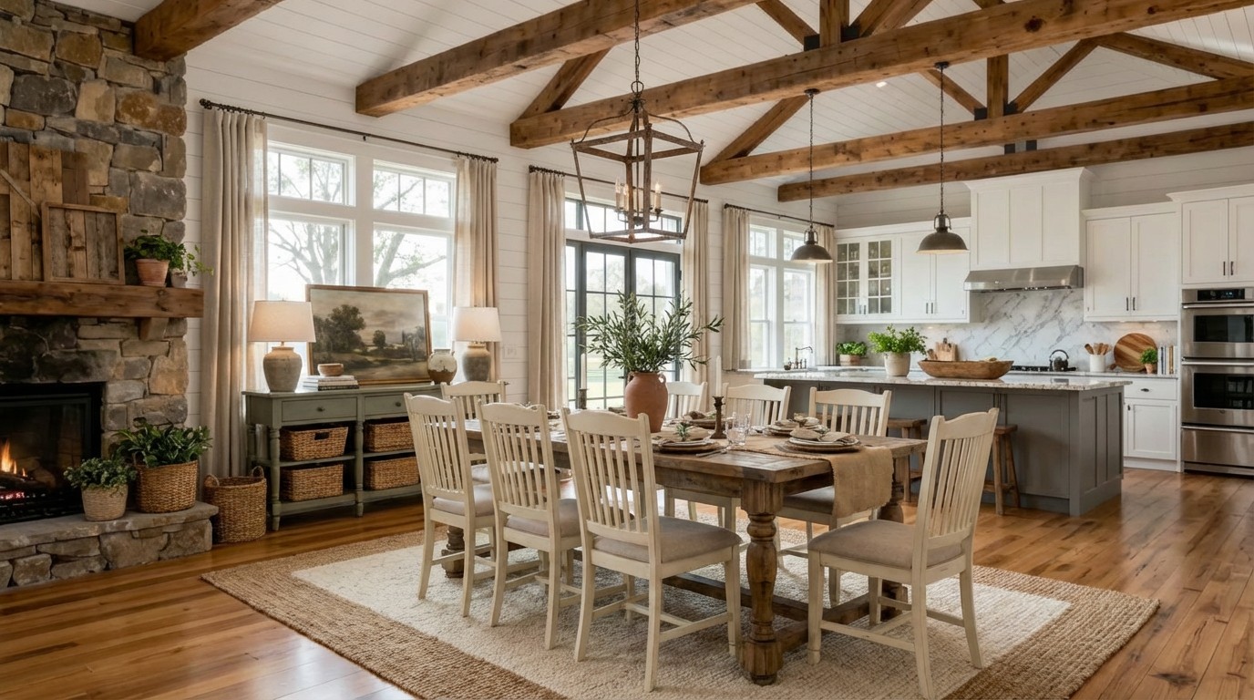 Same room virtually staged by AI — furniture, lighting, styling